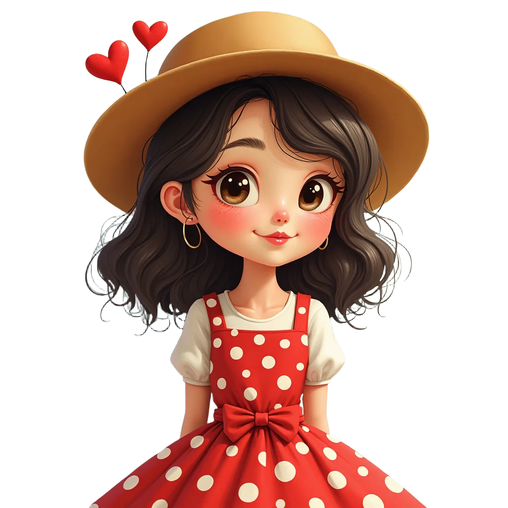 Charming Girl in Red Polka Dot Dress